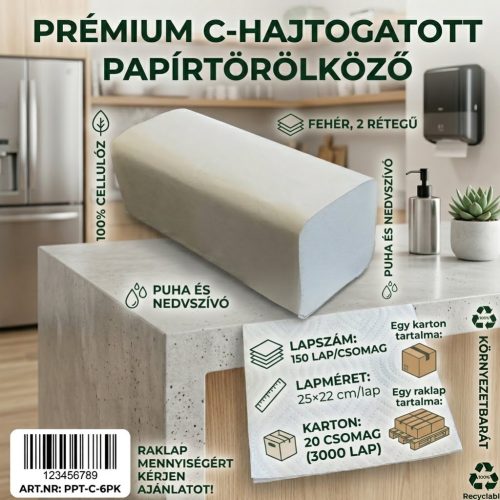 Kéztörlő_ fehér, 2 rétegű, 100% cellulóz